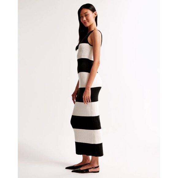 Abercrombie & Fitch High Neck Midi Knit Dress Black White Stripes Large - Picture 11 of 11